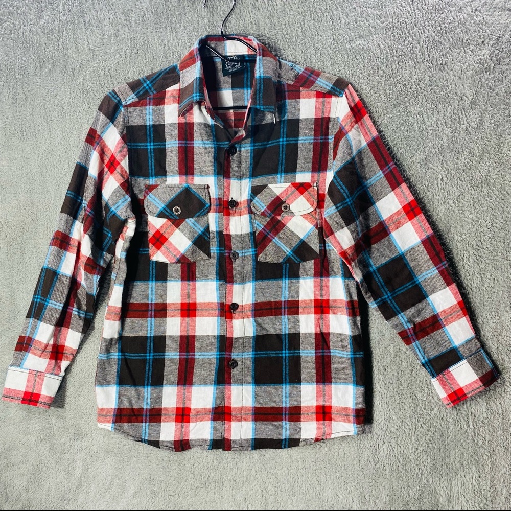 MODERN CULTURE Flannel Boys Medium Plaid Long Sleeve Button Up Shirt M Red Top